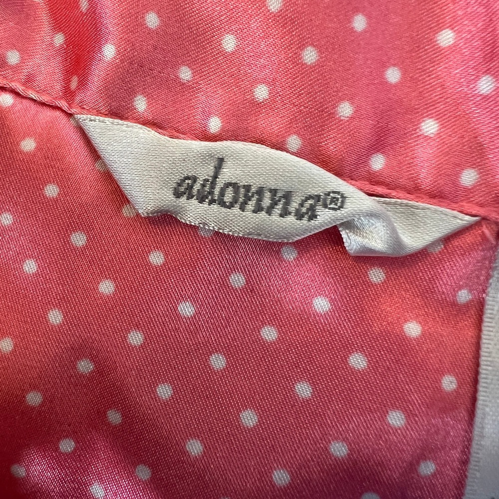 Vintage Adonna Pink White Polka Dot Satin Pajama Shirt Top Collared SS Women's M - Picture 4 of 6